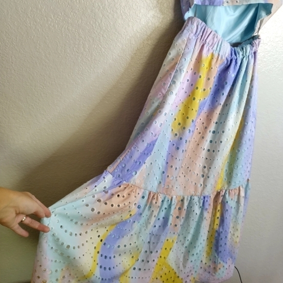 ML Monique Lhuillier Poplin Eyelet Cutout Midi Dress Sz 2 - Picture 9 of 12